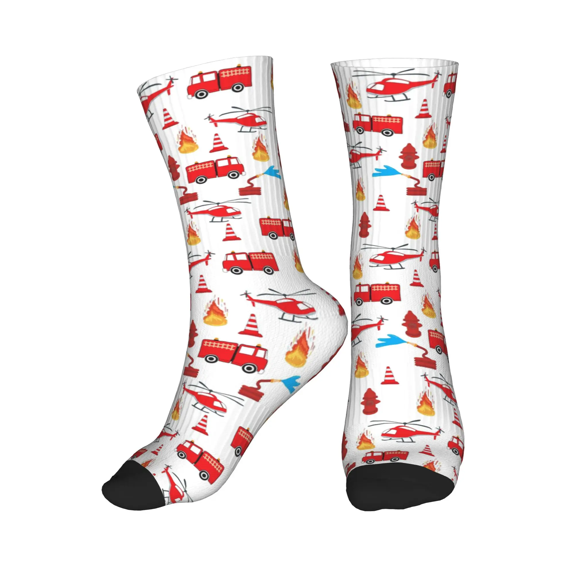

Всесезонные красные спортивные носки-трубы средней длины с принтом пожарной машины для мужчин и женщин, в стиле хип-хоп