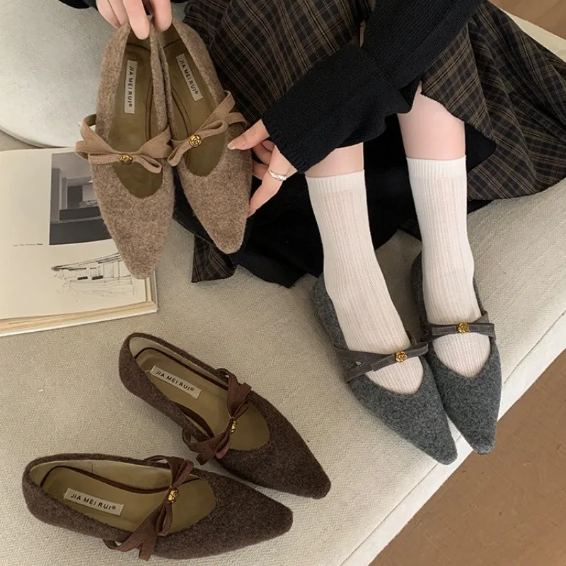 

New Women's Shoes Luxury Brand Mary Jane Shoes Autumn Winter Warm Low Heel Dress Shoes for Women Designer Bowknot Elegant Shoe