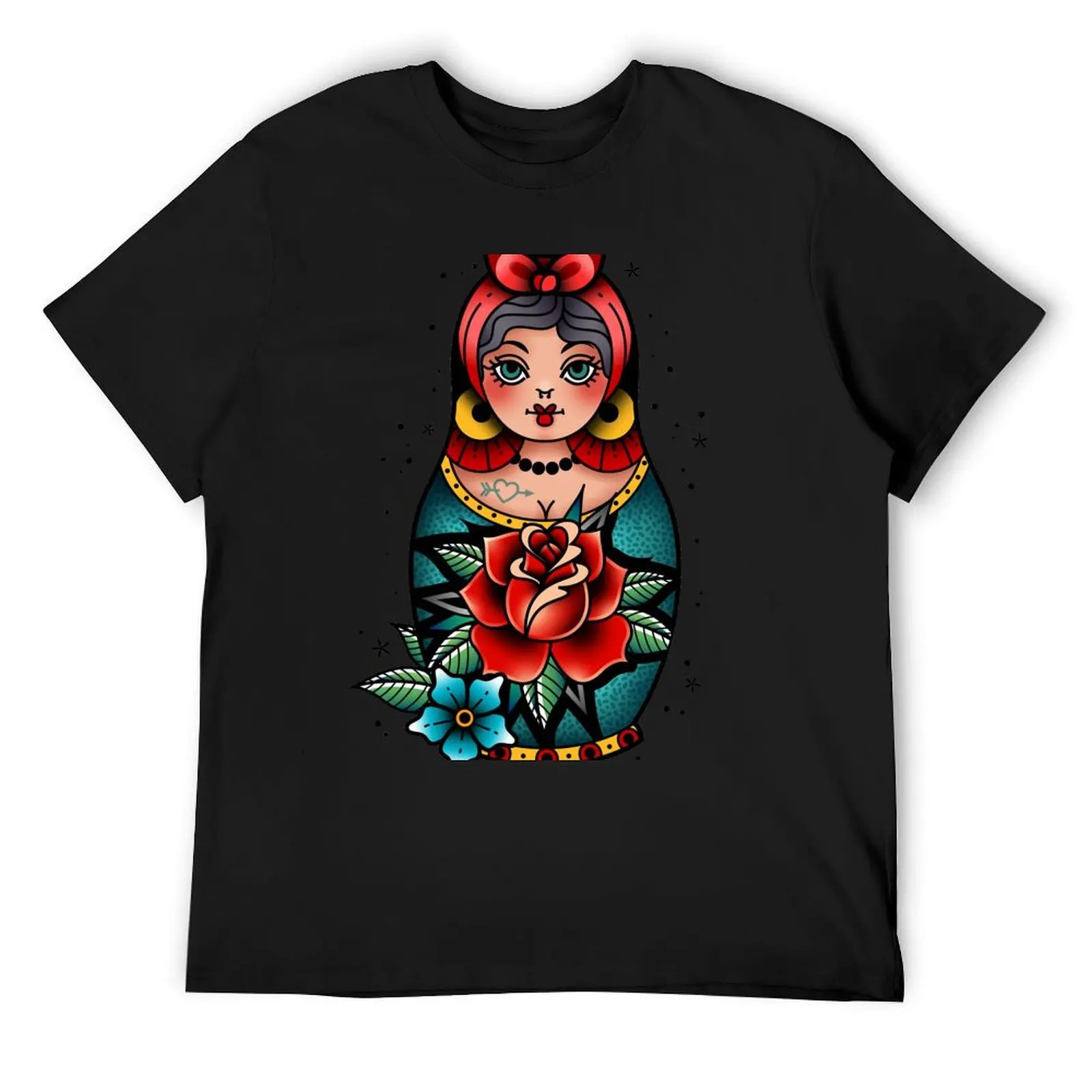 traditional old school tattoo russian doll matryoshka T-Shirt anime stuff anime clothes mens workout shirts