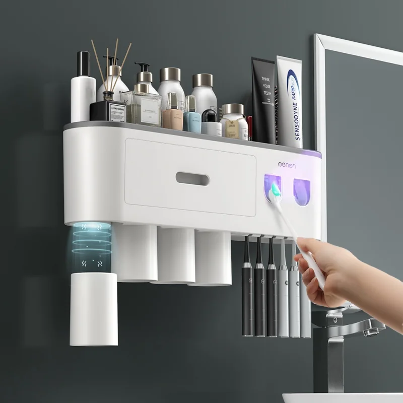 Toothbrush Storage Rack Magnetic Adsorption Inverted Toothbrush Rack Wall-Mounted Automatic Squeeze Toothpaste Storage Rack