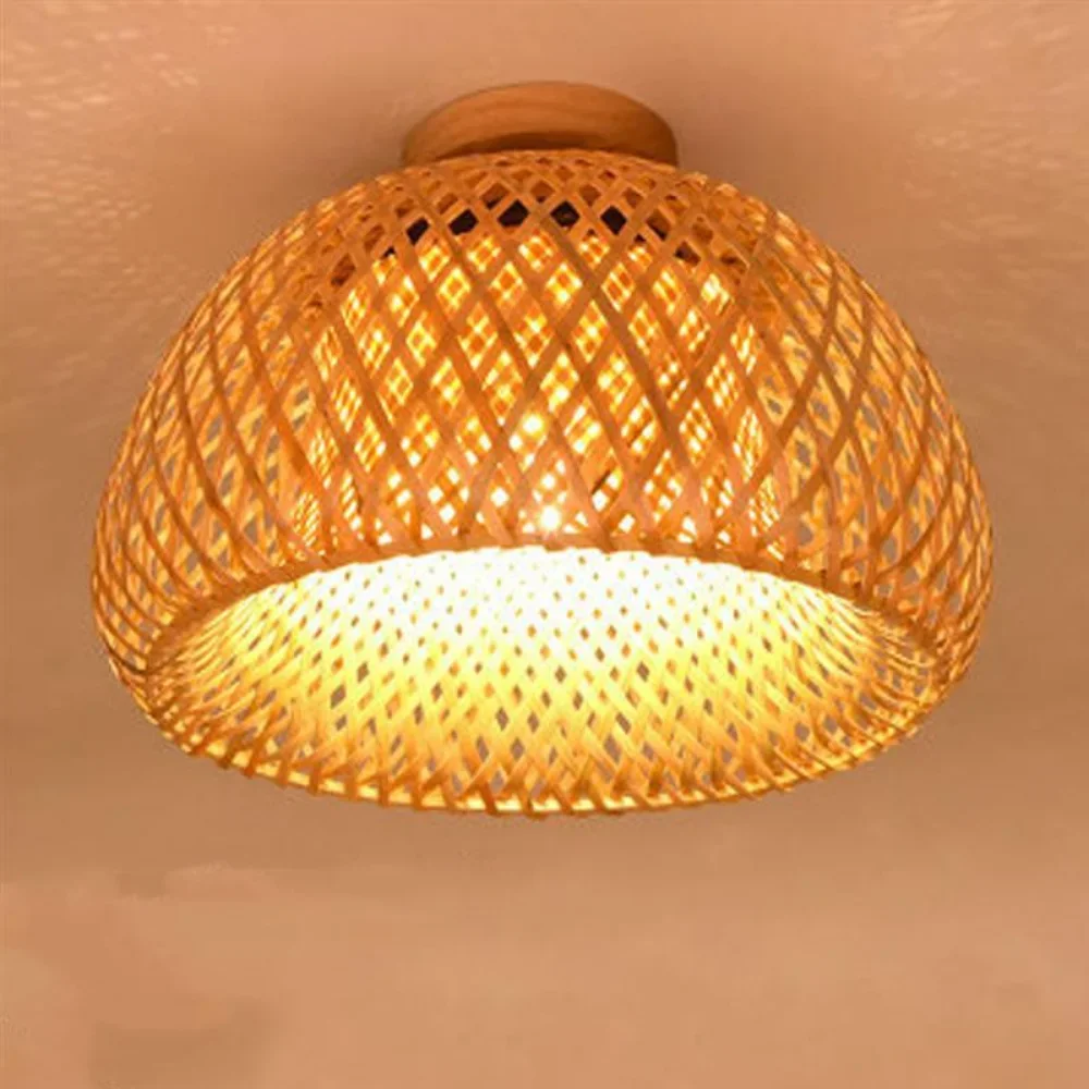 Retro Bamboo Woven Ceiling Lamp Cover Woven Lampshade Lamp Decor Accessory (without Bulb)