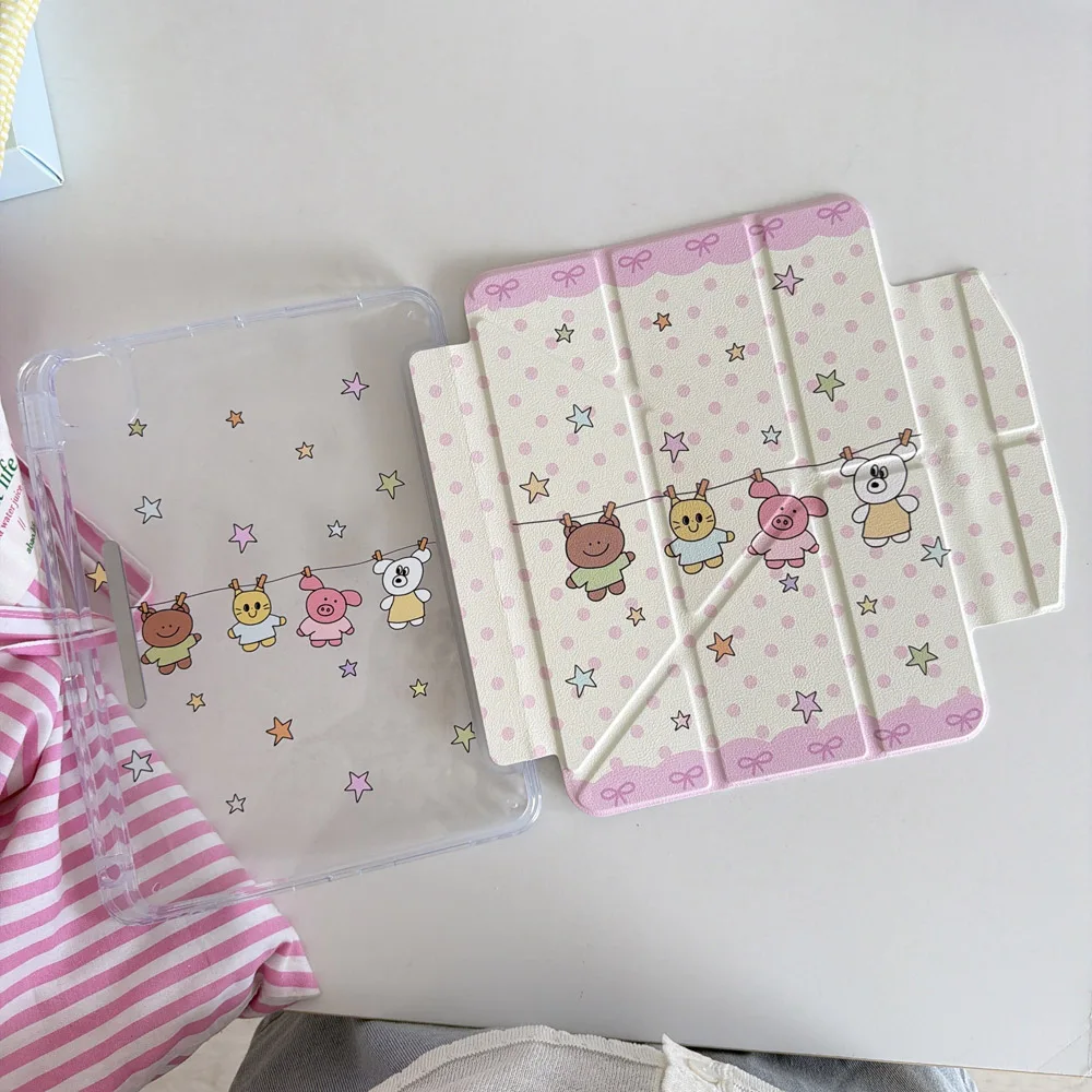 Cartoon Animals Star Polka Dot For iPad Air 13 Case iPad 7 8 9 10 11 A16 Cover iPad Pro 4 5 10.9 12.9 inch M3 M4 Pencil Holder