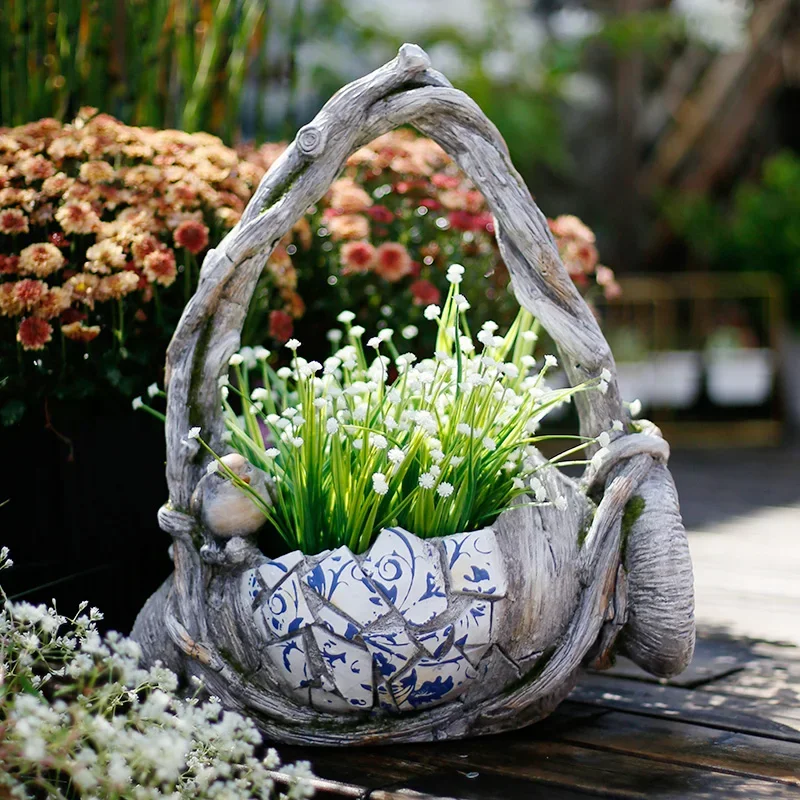 Crude Pottery Pot Flowerpot Garden Blue and White Porcelain Succulent Garden Layout Balcony Creative Individual Porcelain Large