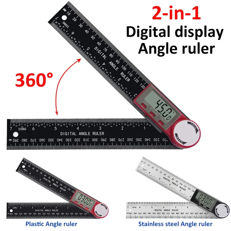 2-in-1 Digital Angle Meter Inclinometer 360° Digital Angle Ruler Electronic Goniometer Protractor Angle finder Measuring Tools