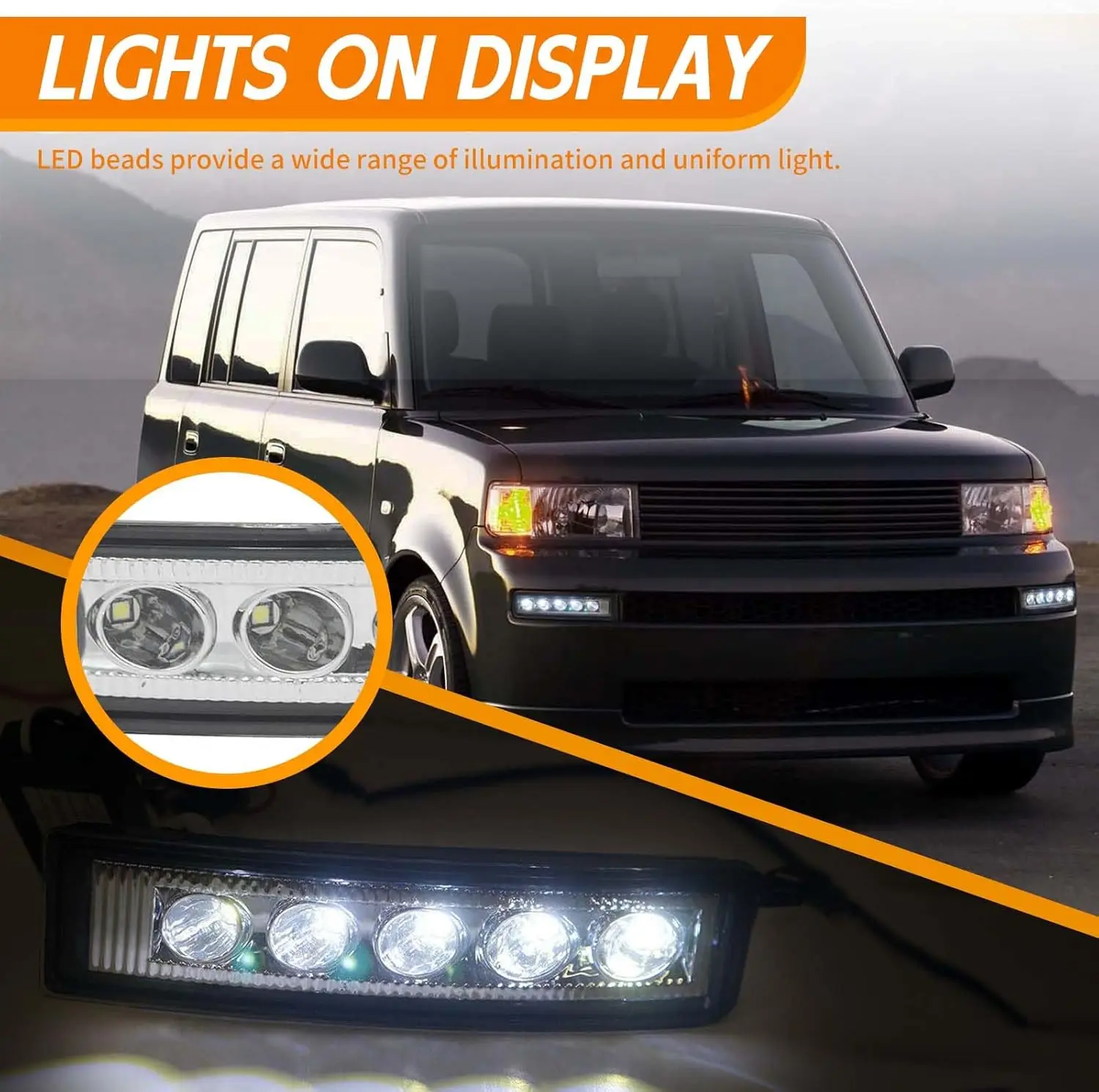 Front Bumper Running LED Light Clear Lens 2Pcs LH+RH Replacement Kit with Led Bulb and Wiring Harness for 2003-2007 Scion XB