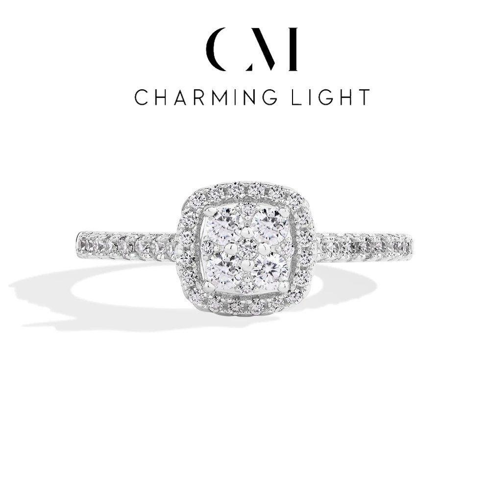

Charming Sparkling Halo Moissanite Rings Lab Diamond 925 Sterling Silver For Women 18K Plated Classic Wedding Bride Wear Jewelry