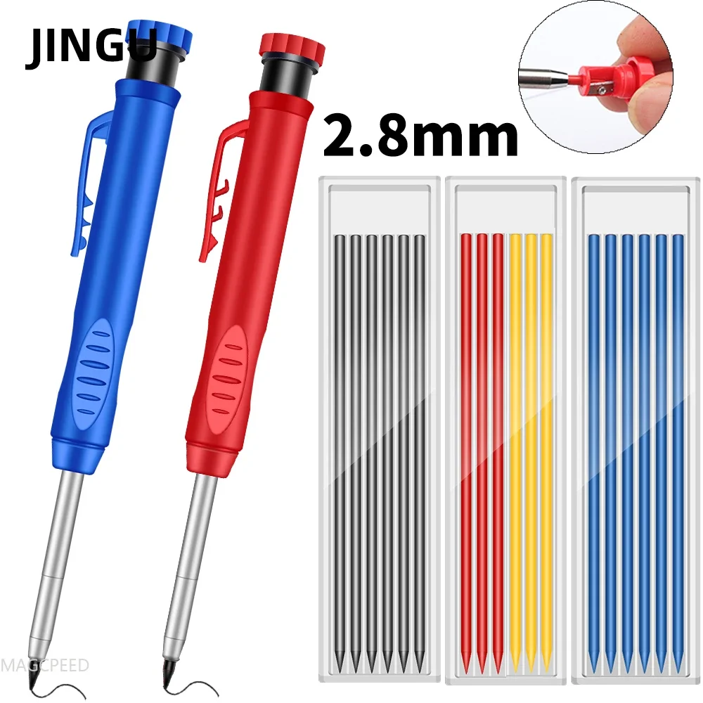 2.8mm Solid Carpenter Marking Pencil Mechanical Pencil Carpenter Scriber with Sharpener for Woodworking Tools Stationery Supply