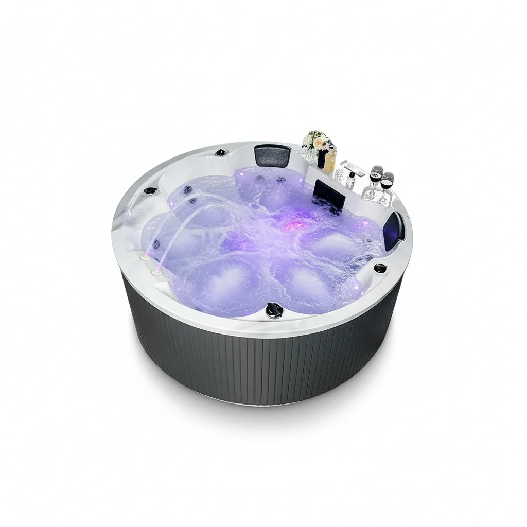 

Outdoor Massage Bathtub, 1800 x 1800 x 730 mm Whirlpool Round Tub, Extra Large Freestanding Acrylic Bathtub, Combo Spa Tub