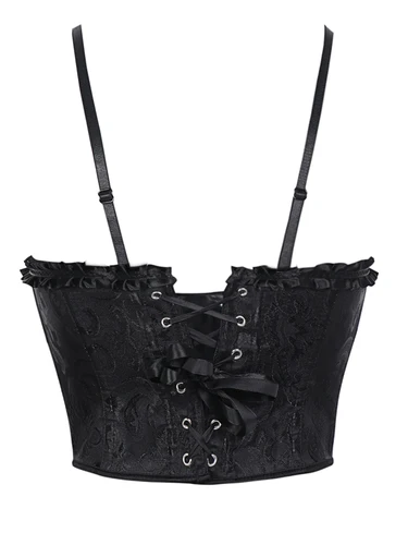 Imagen 2 del producto Corsé doble halter con adornos de encaje para mujer, top moldeador de corte