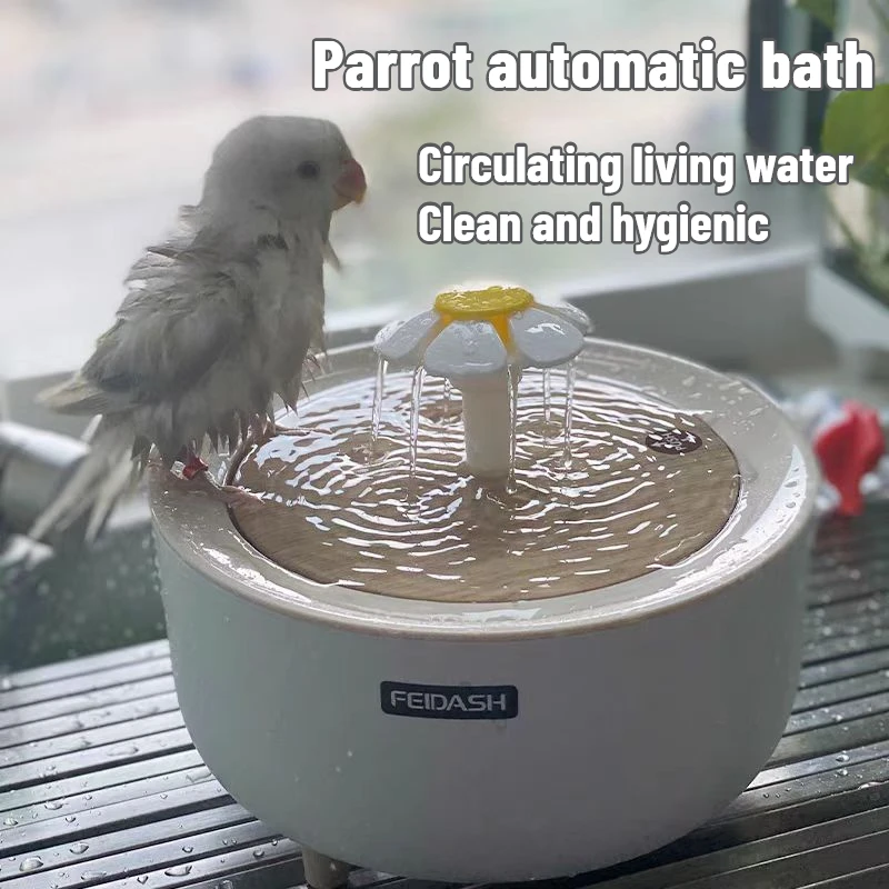 Auto Circulating 2-in-1 Parrot Bath & Pet Water Fountain, Drip-Free Design for Small Pets, USB Powered