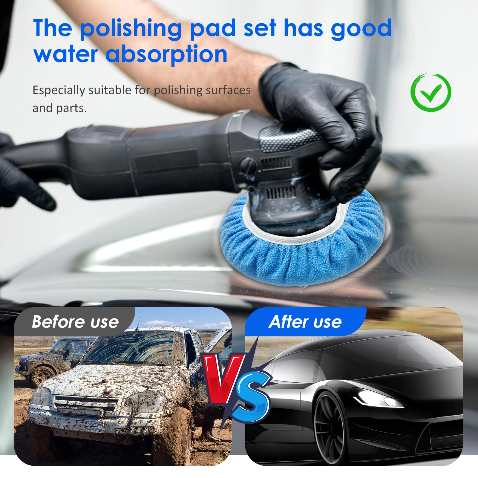 15Pcs Car Polisher Pad Bonnet 7-8 Inch 9-10 Inch Reusable Car Buffing Pad Cover with Microfiber Wax Pads Woollen Polishing Pads