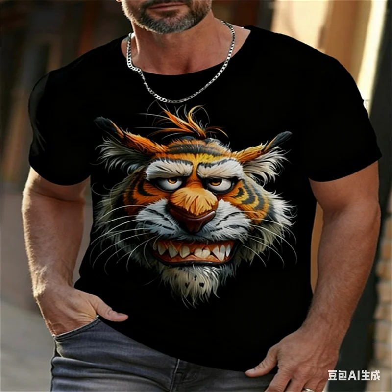

Fun Animal Print Men's T-shirt Leisure Fashion Cartoon Pattern Short Sleeve Top Daily Comfortable Breathable O-neck Men Clothing