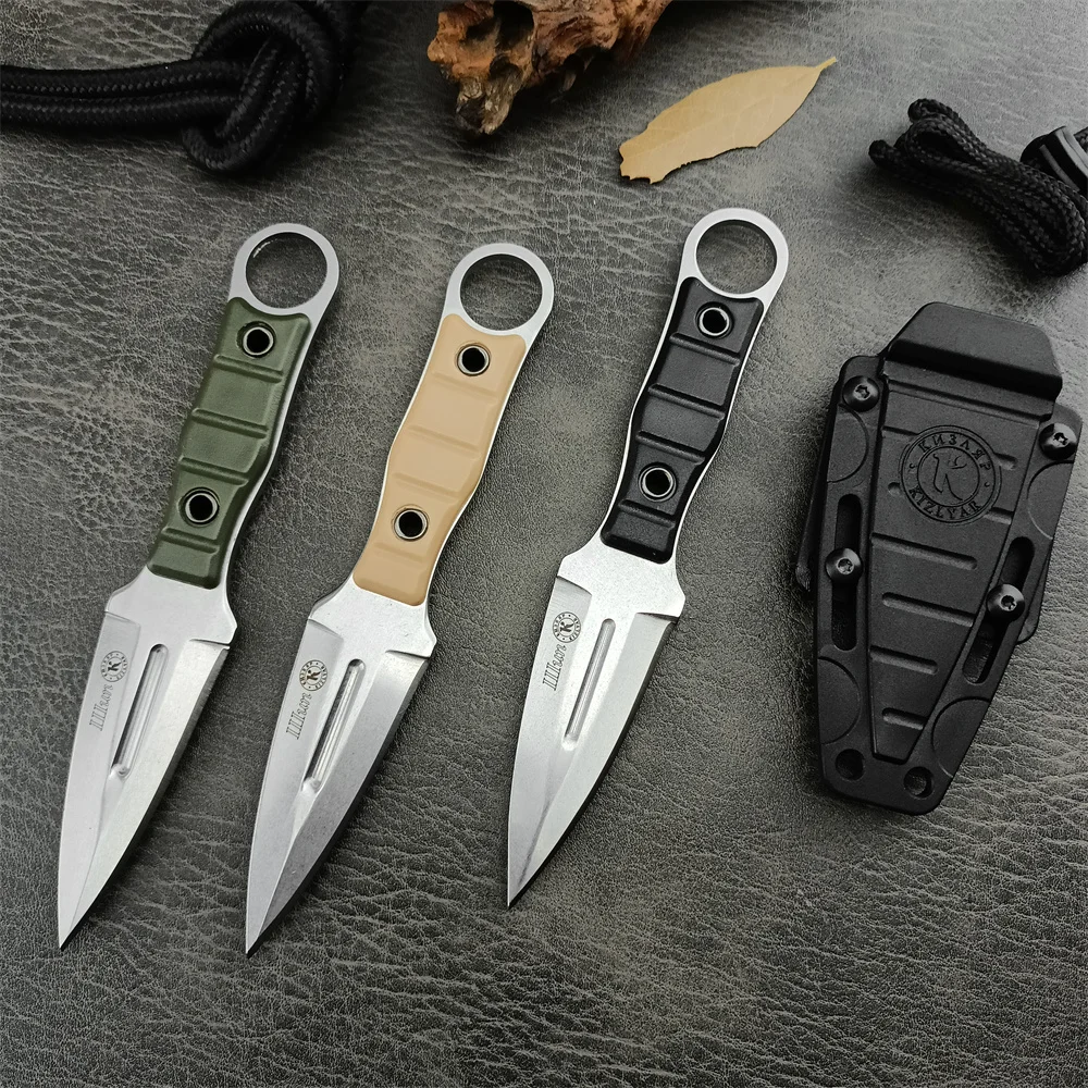 Kizlyar 440C Steel Fixed Blade Nylon Fiber Handle Full Tang Knife with Kydex Sheath, Tactical Hunting Outdoor EDC Camping Knives