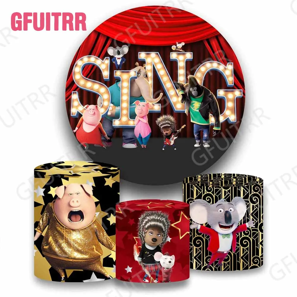 Sing Movie Round Backdrop Baby Shower Circle and Cylinder Covers Kids Boys Birthday Party Decoration Photo Props