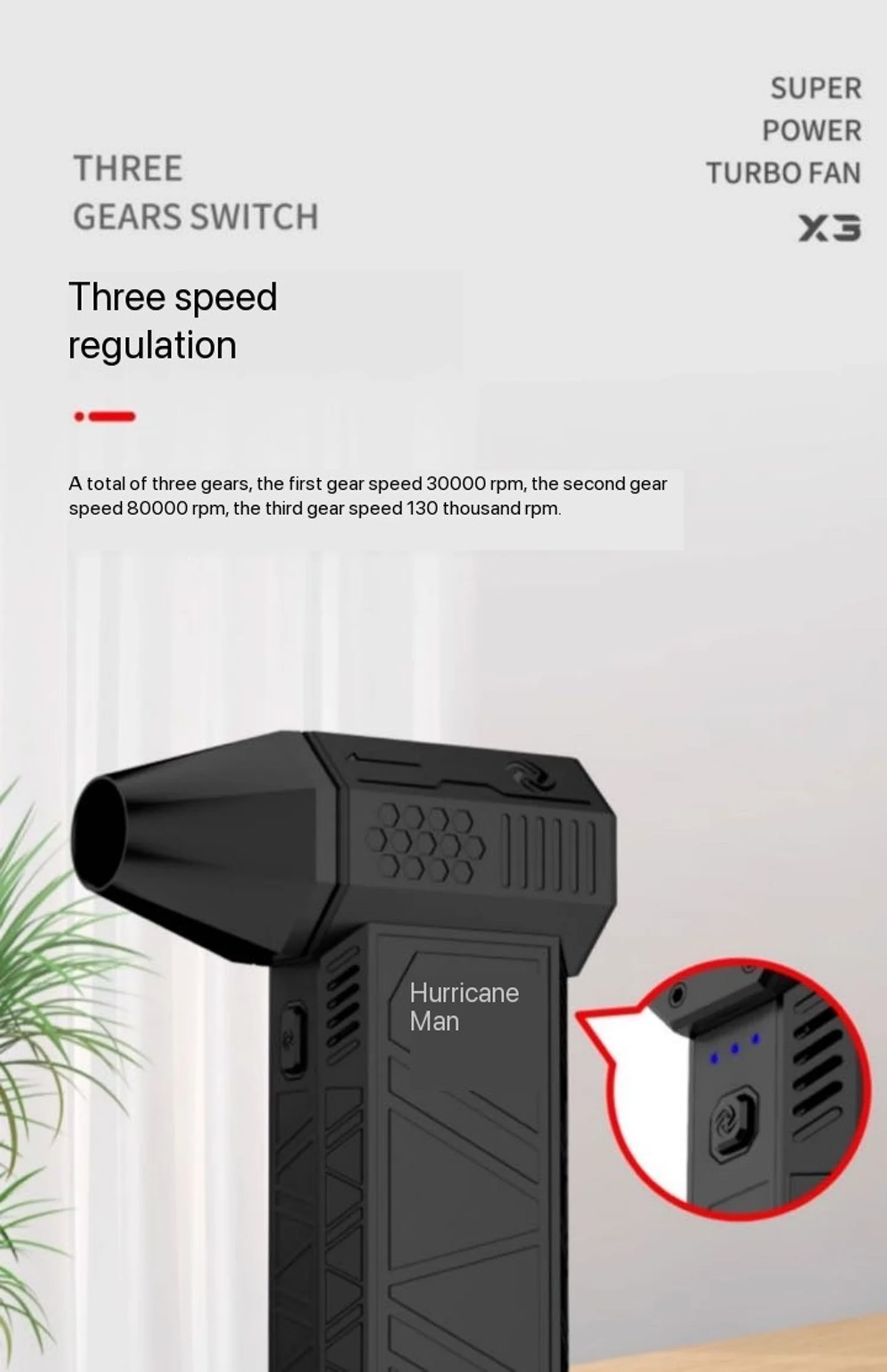 TURBO X3 130000 RPM Handheld Turbine Fan Powerful Hair Dryer, Vehicle Mounted Dust Removal,Portable Computer Keyboard Cleaner