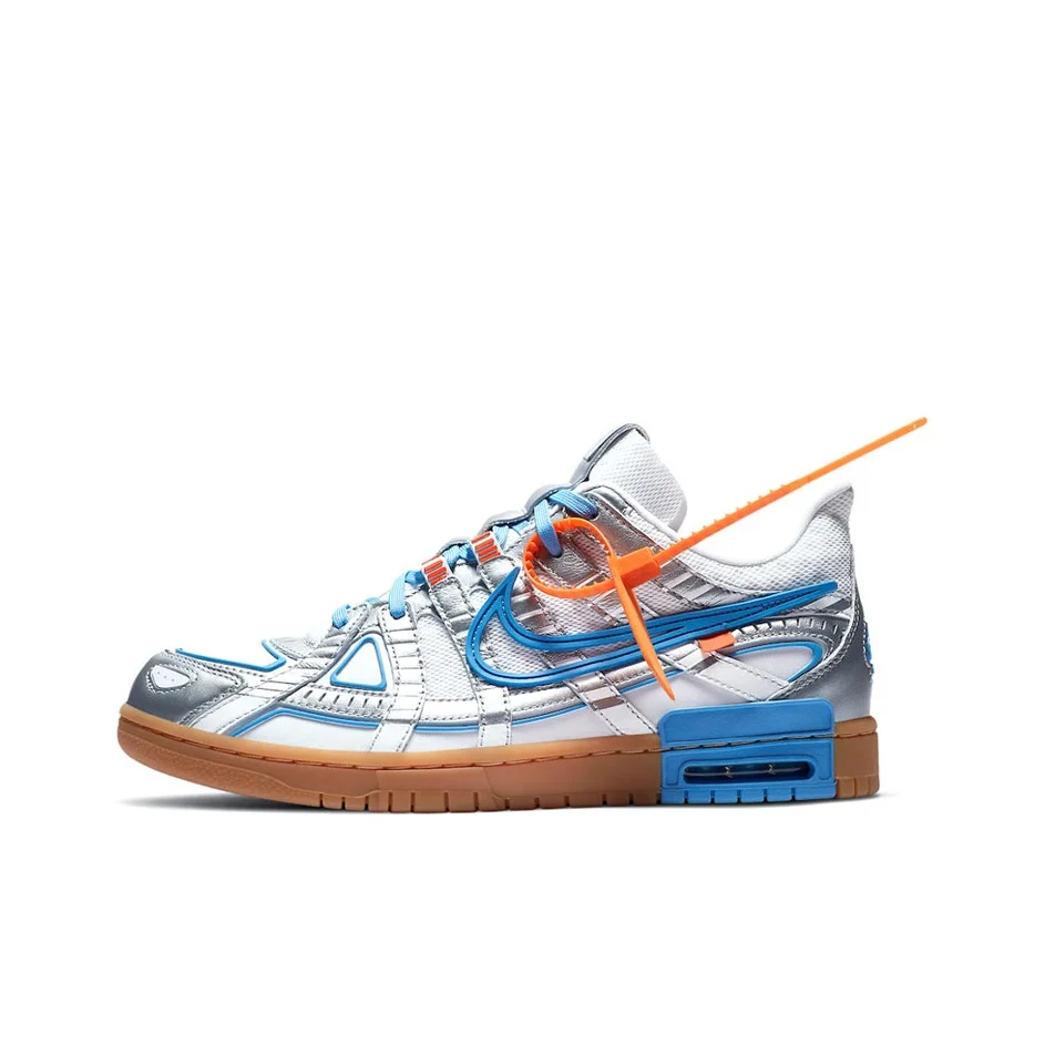 OFF WHITE X Nike Rubber Dunk Skateboard Shoes Unisex Low Top Silver Blue CU6015-100