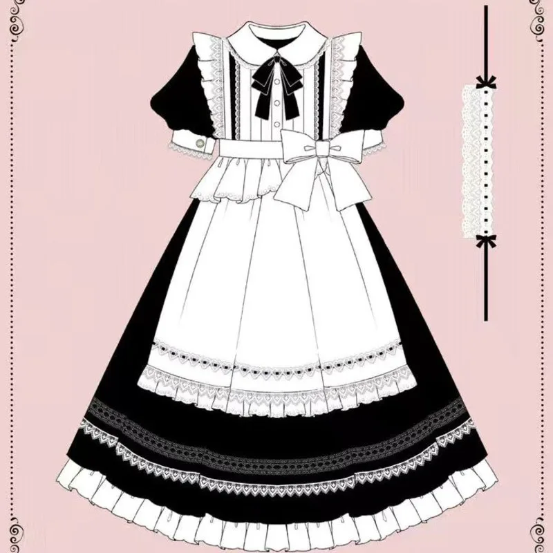 

Short Long Sleeve Op Lolita Maid Style Two Piece Daily Lolita Skirt Set Black White Dresses Apron Lolita Skirts Bunny