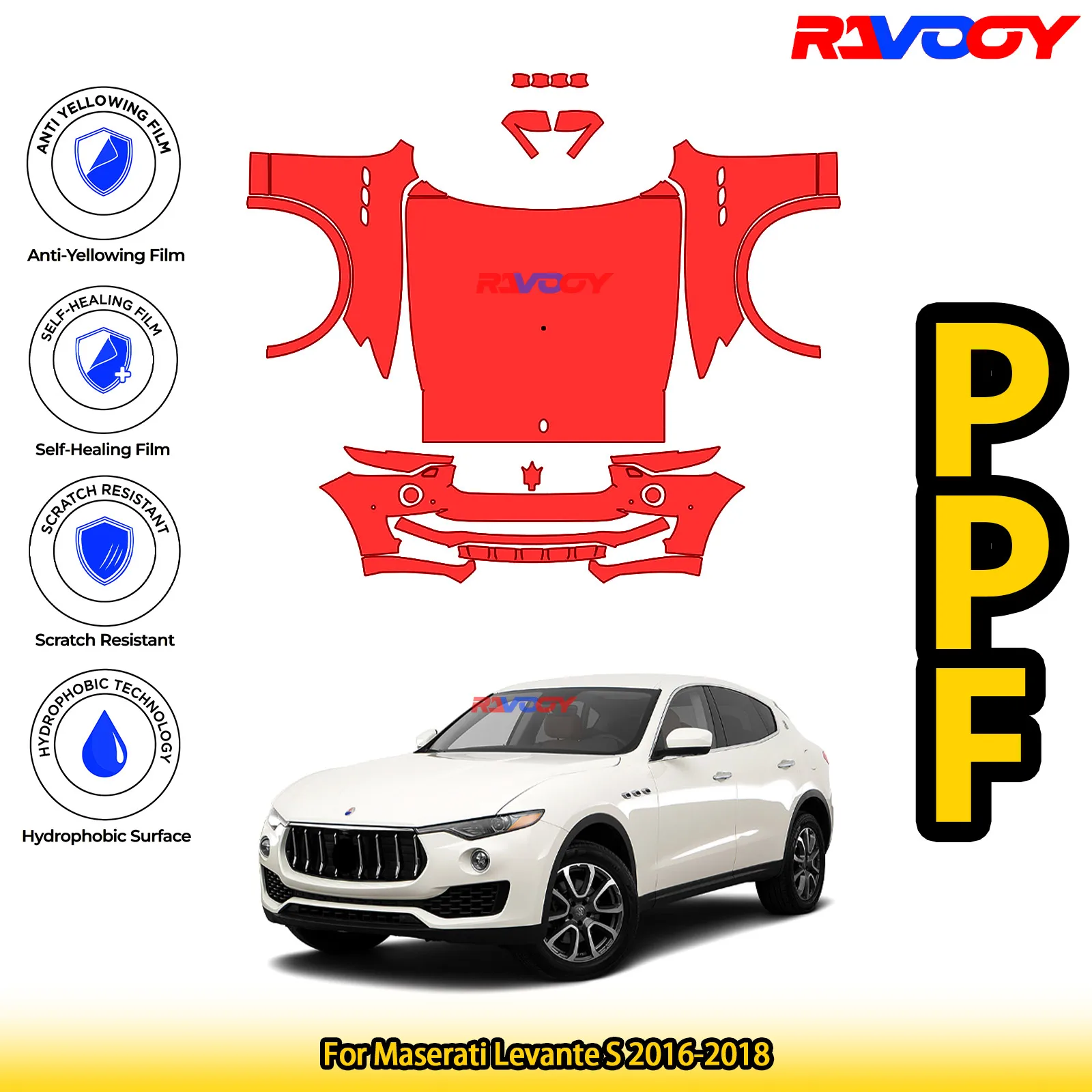 

Для Maserati Levante S 2016-2018 глянцевая матовая черная предварительно вырезанная передняя защитная пленка PPF Kit