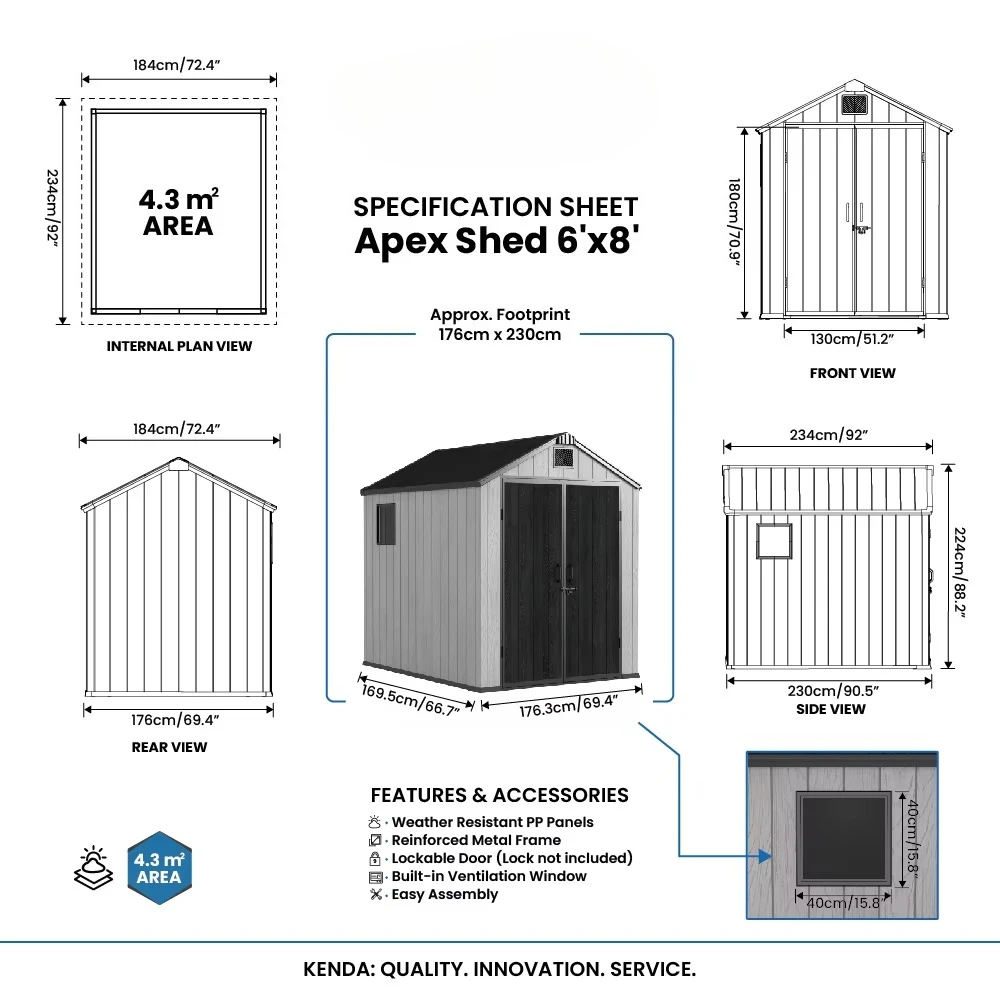 Customize 6x8 Storage Shed Easily Assembled Heavy Duty Garden Storage House for Garden Tools Backyard Patio Outdoor Equipment