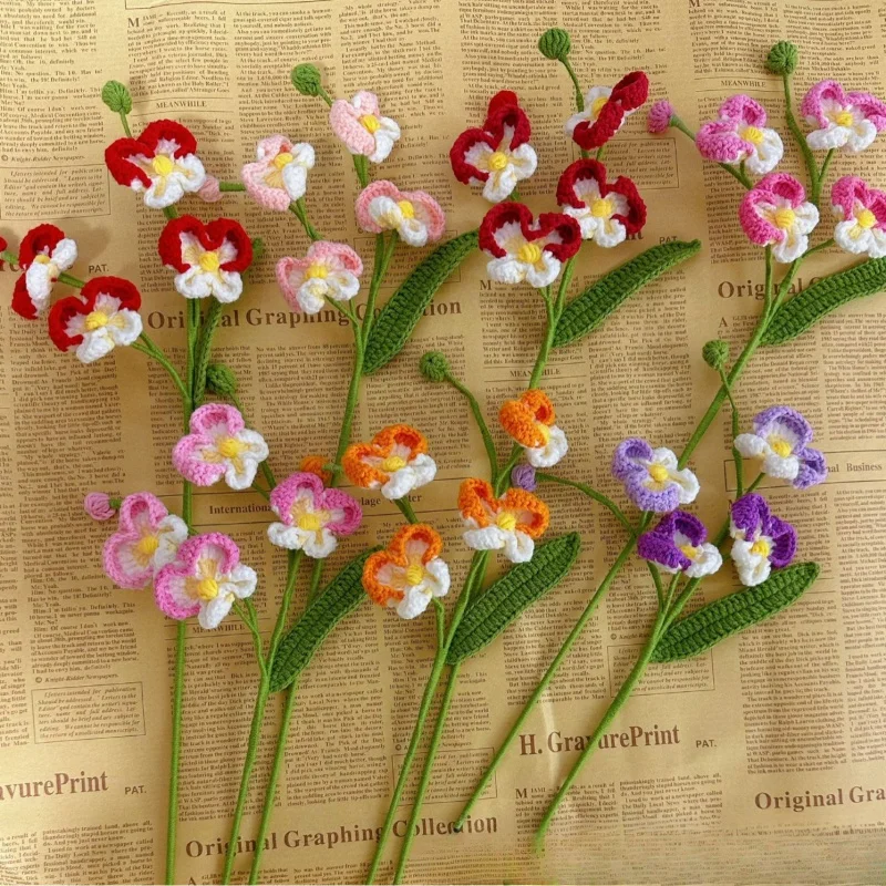 Phalaenopsis Finished Product Hand-Woven Bouquet Home Decoration Crocheted Artificial Flower Wool Knitting Gift