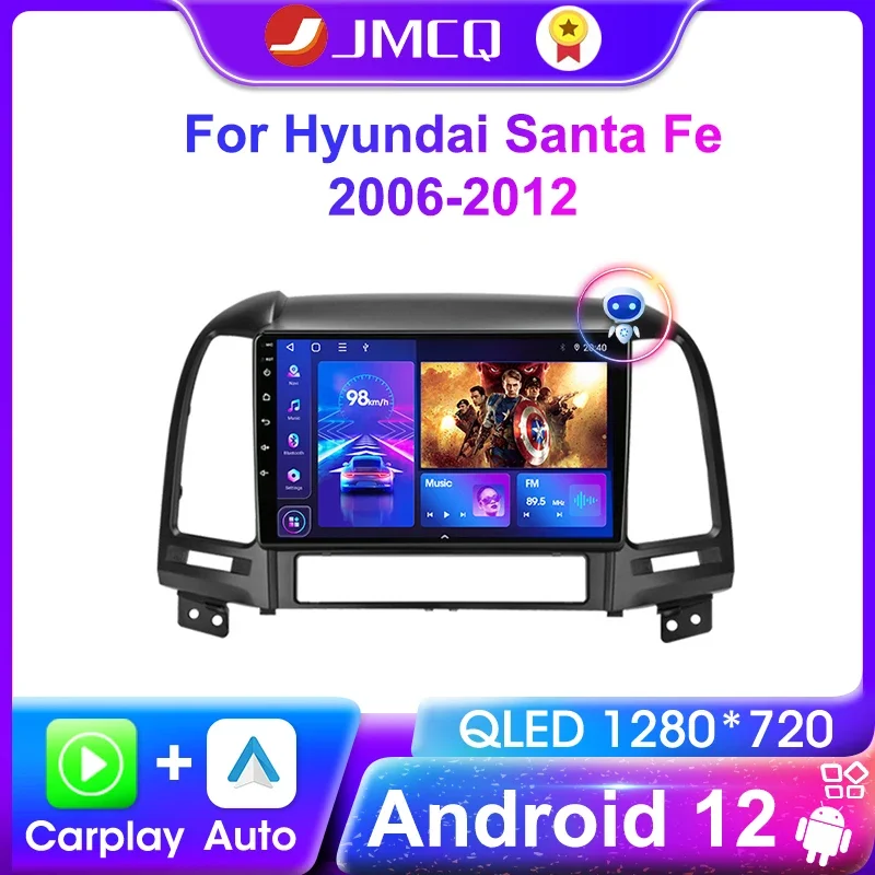 

JMCQ Car Radio Multimedia Video Player Navigation GPS For Hyundai Santa Fe 2 2006-2012 2 din Android 12 DSP Head Unit Carplay