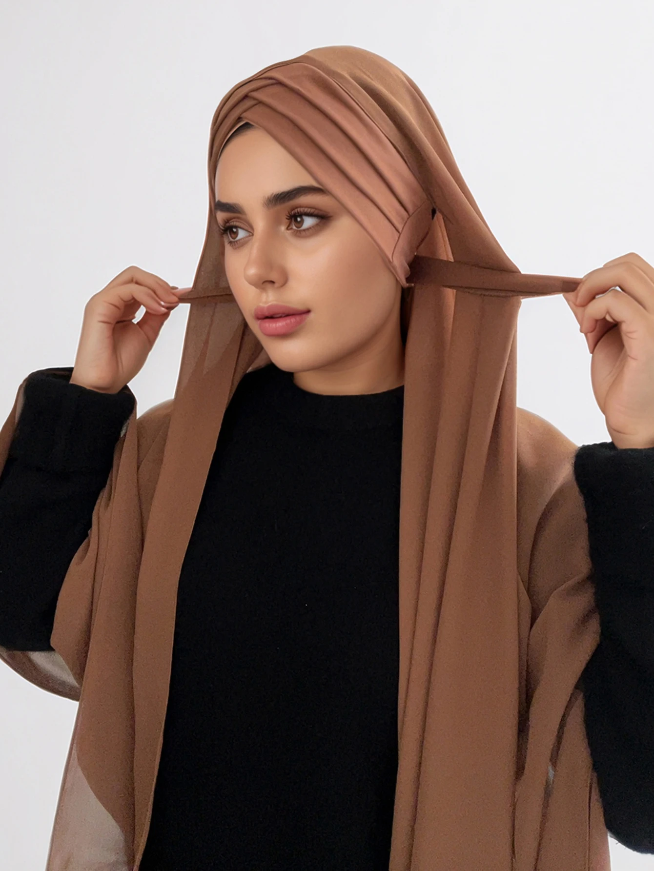 Muslimischer Kreuz-Krawatten-Chiffon, sofortiger Hijab, guter Stichschal, weicher Turban, schlichtes Stirnband, Wraps, Foulard-Schals, Lieferant – Detail 4