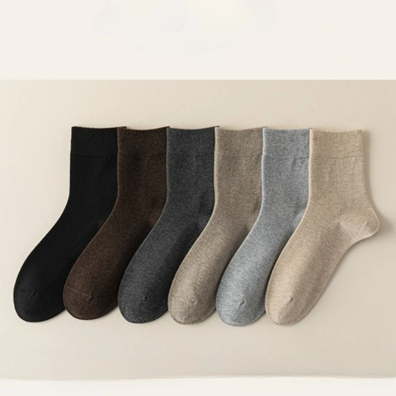 1/6 pair of wool men's autumn winter thick mid tube socks solid color warm simple comfortable casual men's socks