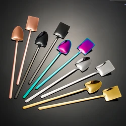 Stainless Steel Square Head Teaspoon with Long Handle Tea Stirring Scoop Coffee Accessories Creative Cutlery Set for Kitchen