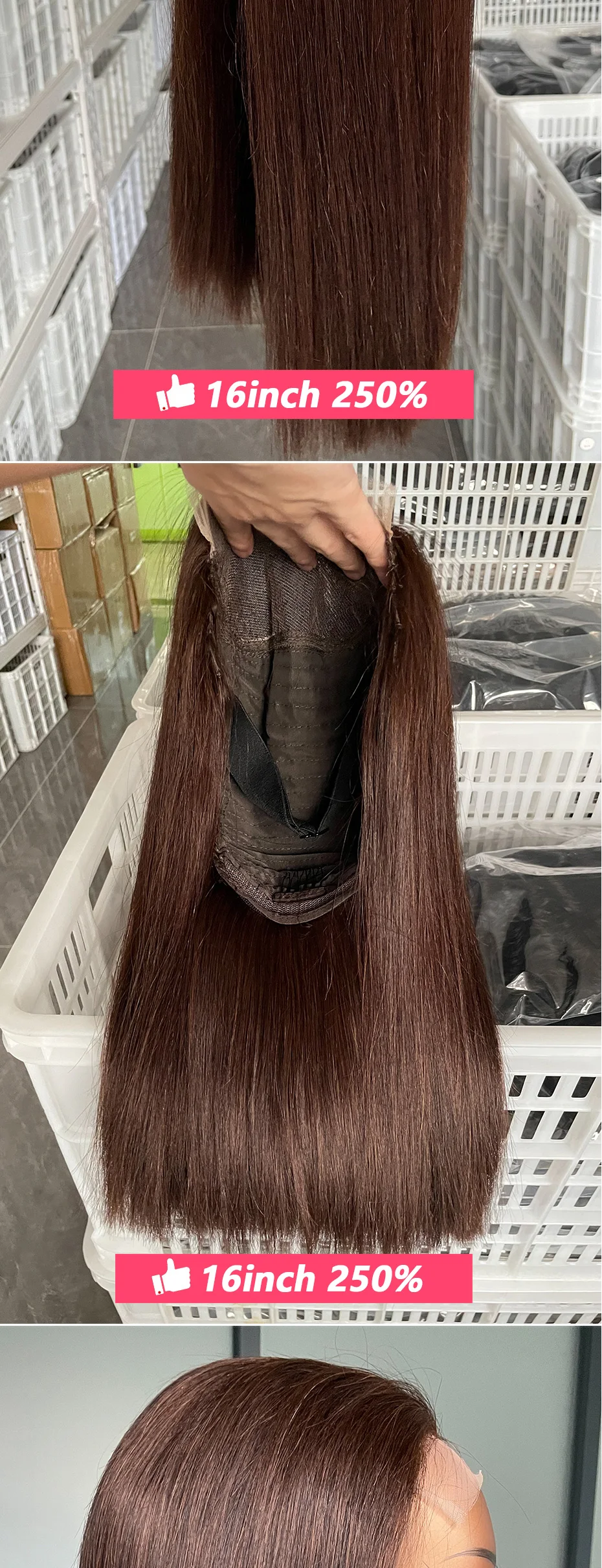 # 2 Schokoladenbraune 5x5 2x6 Front Lace Glueless Perücke 13x4 Knochenglatte Bob-Perücken 100% Echthaar Rohes Vietnamesisches Super Double Drawn – Detail 4