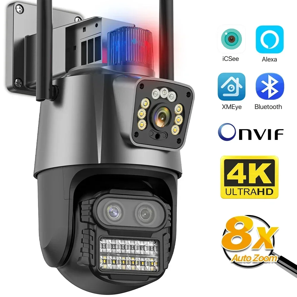 9MP Drei Objektiv WIFI IP Kamera 4K HD Dual Screen PTZ Kamera Auto Tracking Sicherheit CCTV Kamera 4MP P2P Video Überwachung iCSee