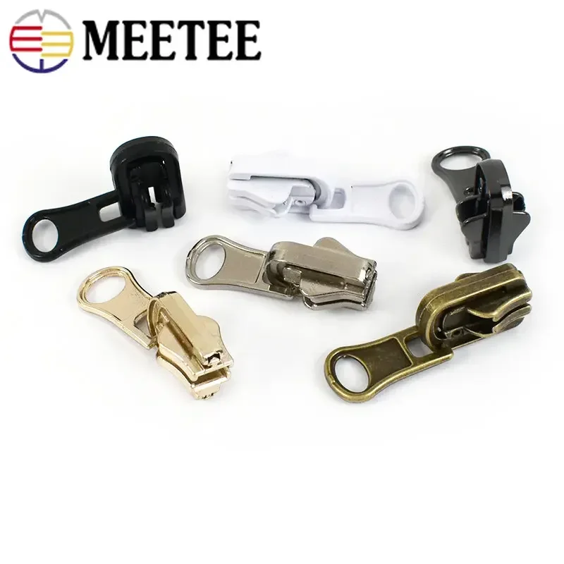 Meetee 5Pcs 3# 5# 8# Double-sided Rotary Zipper Sliders for Nylon Metal Resin Zip Head DIY Jacket Garment Sewing Accessories