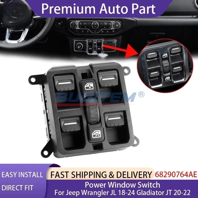 

Front Left Power Window Switch 68290764AC 68290764AD 68290764AE For Jeep Wrangler JL 2018-2024 Gladiator JT 2020-2022 68290764AF