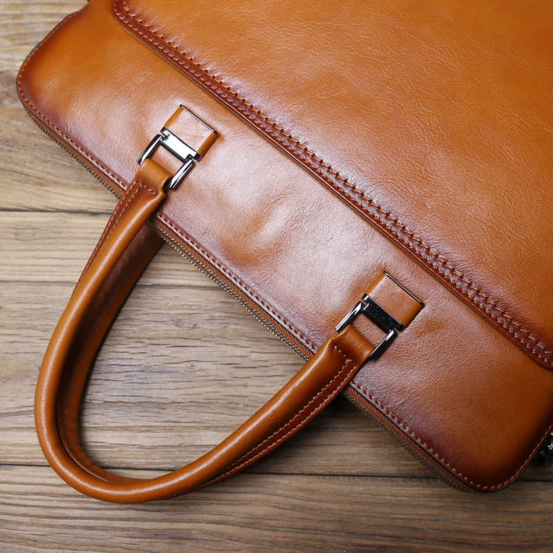 Nzpj Vintage Echt leder Herren Aktentasche natürliche Rindsleder horizontale Handtasche Business Umhängetasche lässige Computer tasche – Detail 12