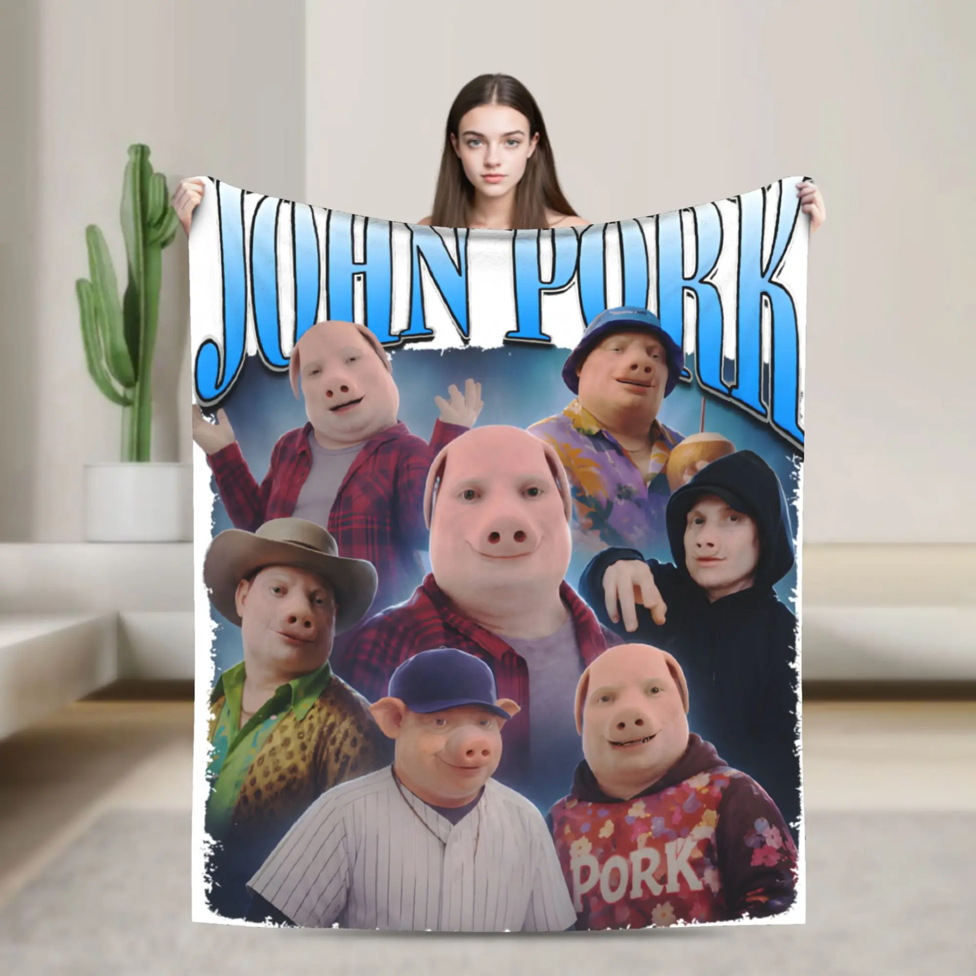 Cozy Throw Blanket Travel Car John Pork Vintage 90s Bootleg Meme Blankets  Flannel Bedspread For Home Decor Trend Sofa Bed Cover