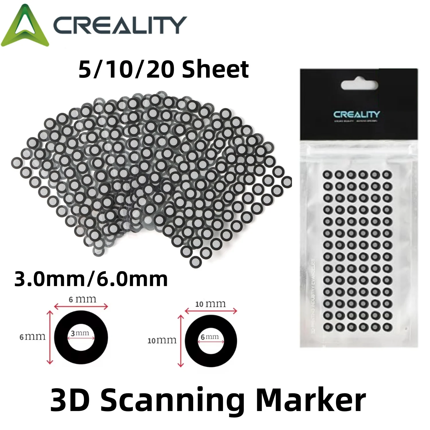 

Creality 3.0/6.0mm 3D Scanning Marker for 3D Scanner, 3D Tracking Dot Reference Point Markers, Diffuse Reflection Markers