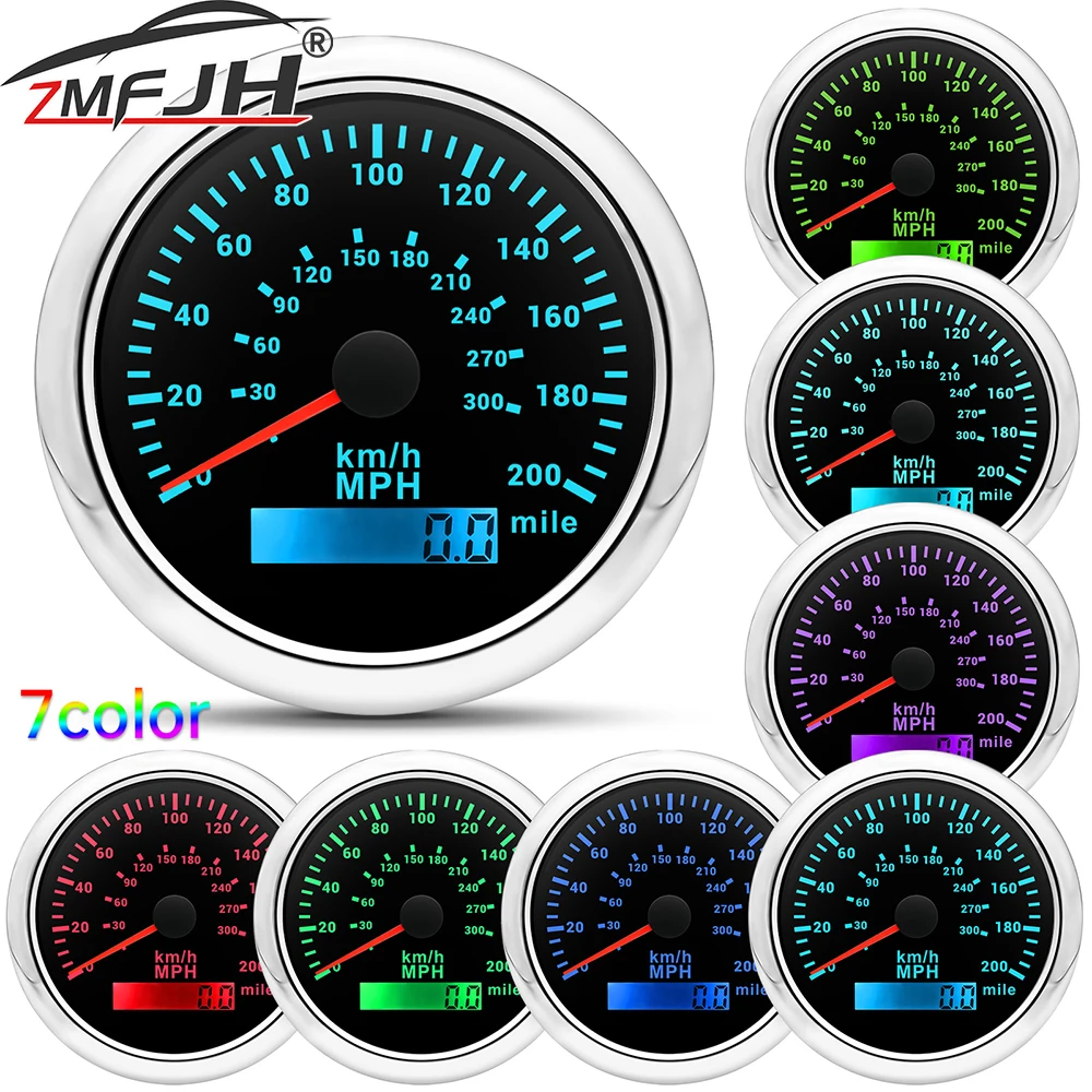 

85mm 0~200MPH 0~300KMH Speedometer GPS Speed Meter Odometer With 7 Color Backlight For Marine Car Boat Waterproof Speed Gauge