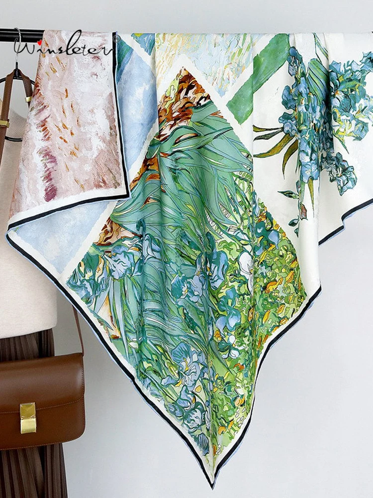 Winsleter-Women 100%Real Silk Watered Gauze Elegant Scarf, 110*110CM Jacquard, Mom Gift Vintage Scarf, 2026 Spring New A64117CC
