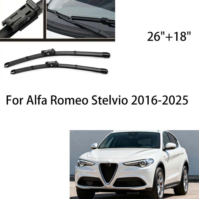 

For Alfa Romeo Stelvio 2016-2025 2022 2023 2024 RHD LHD Wiper Front Wiper Blades Windshield Windscreen Window Brushes 26"+18"