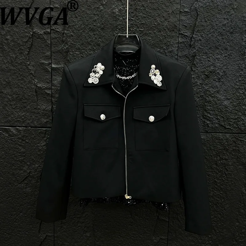

WVGA Autumn Winter New Man Tide Multi-button Decorative Short Jackets Stylish Niche Casual Turn-Down Collar Coats Ins Y2K W14576