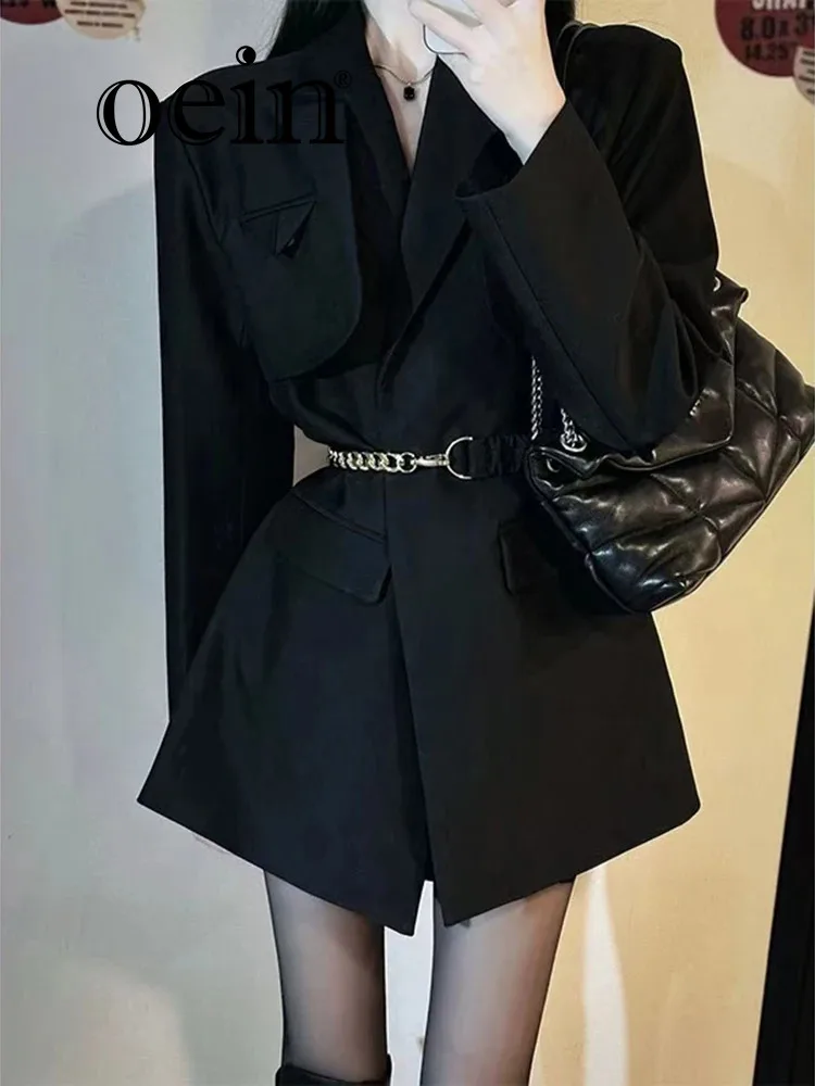 

[oein] 2024 Autumn Women 2024 New Black Suit Jacket Cool Style, High-end Explosive Street Temperament, Goddess Style Mini