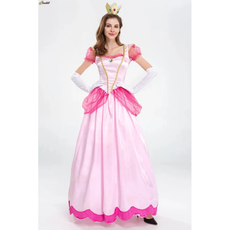 Cosplay adulto princesa melocotón disfraz mujer cosplay fiesta mascarada de Halloween vestir ropa para mujer vestido de lujo rosa bs259