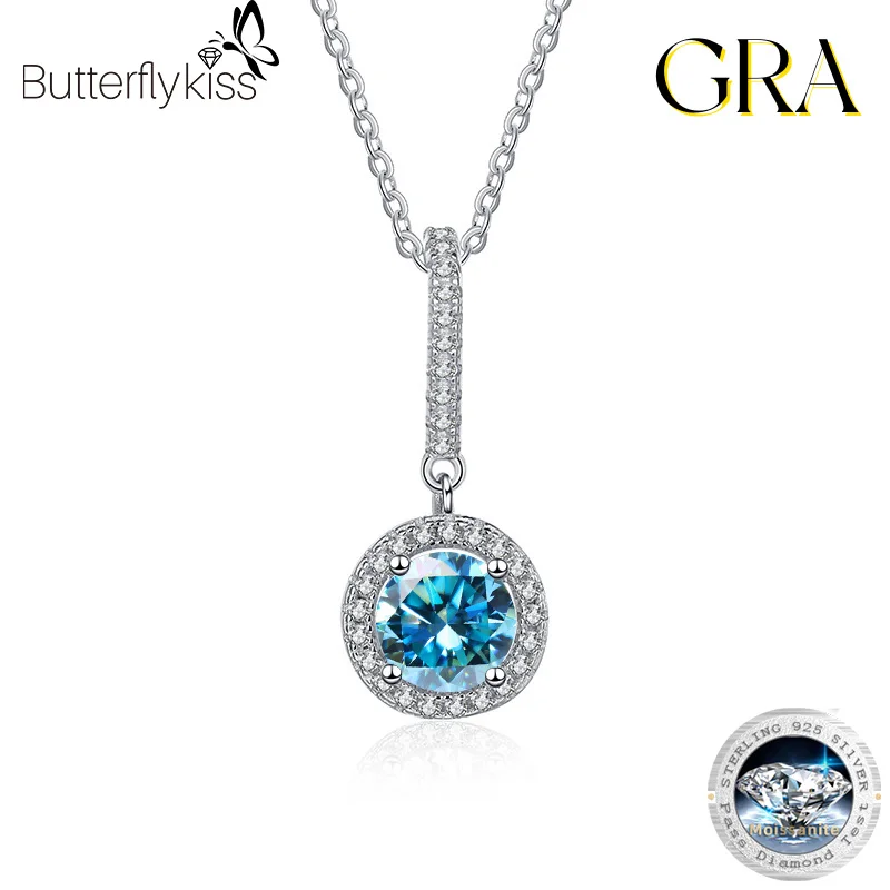 sterling silver round pendant necklace para mulheres moissanite diamond joias classicas de casamento luxo certificado butterflyiss s925 01