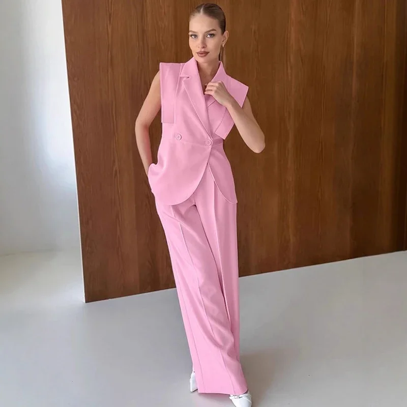 Tuularose ผู้หญิงกางเกงชุดสีชมพู Blazer เสื้อกั๊ก TOP Patchwork กางเกงชุดแฟชั่น COMMUTER Elegant หญิง Blazer กางเกงชุด