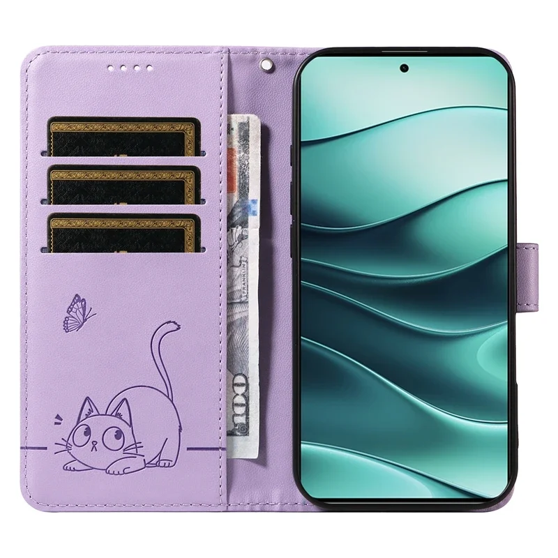 Leather Wallet Flip Case for Honor Magic 8 7 6 X5C X6D X6C X70 X8D X9C X9D 600 Pro Lite  | Cat & Butterfly Embossed Design view 6
