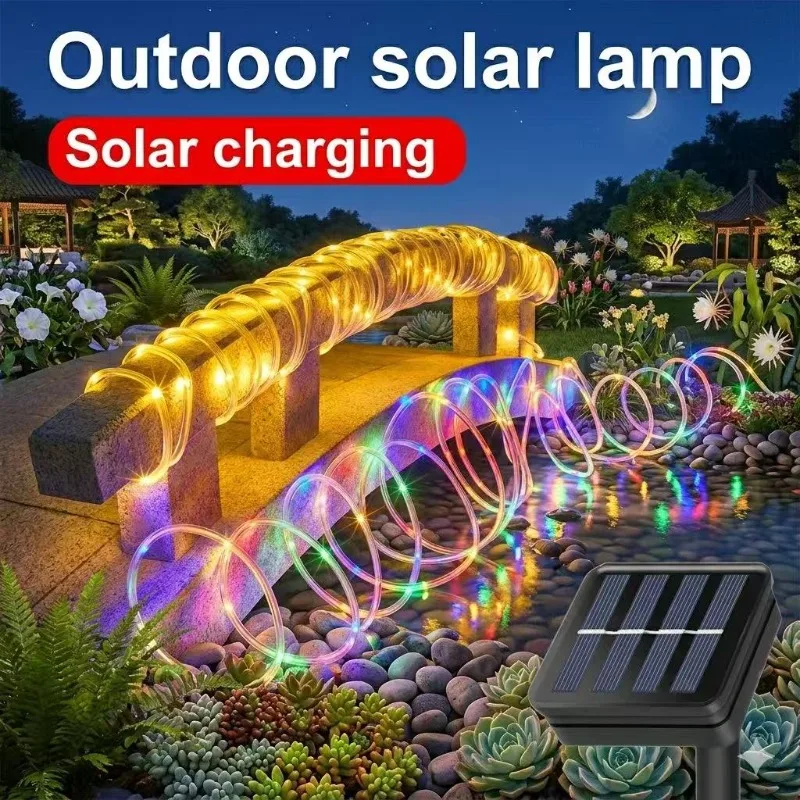 Solar Xmas Rope Light Outdoor Waterproof Christmas Garland Fairy Garden Decoration