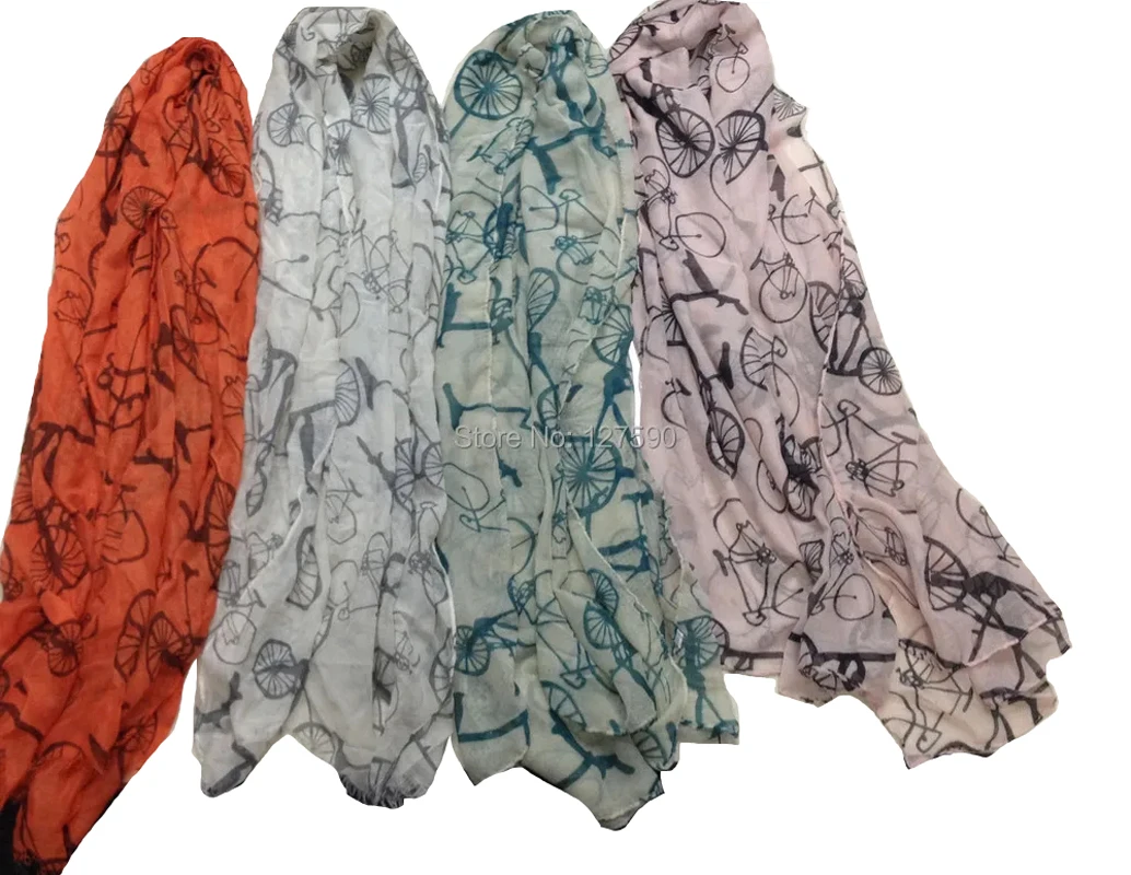 Big Bicycle Print Scarf Women Bike Pattern Wrap Shawls Hijab Scarves Mix Color