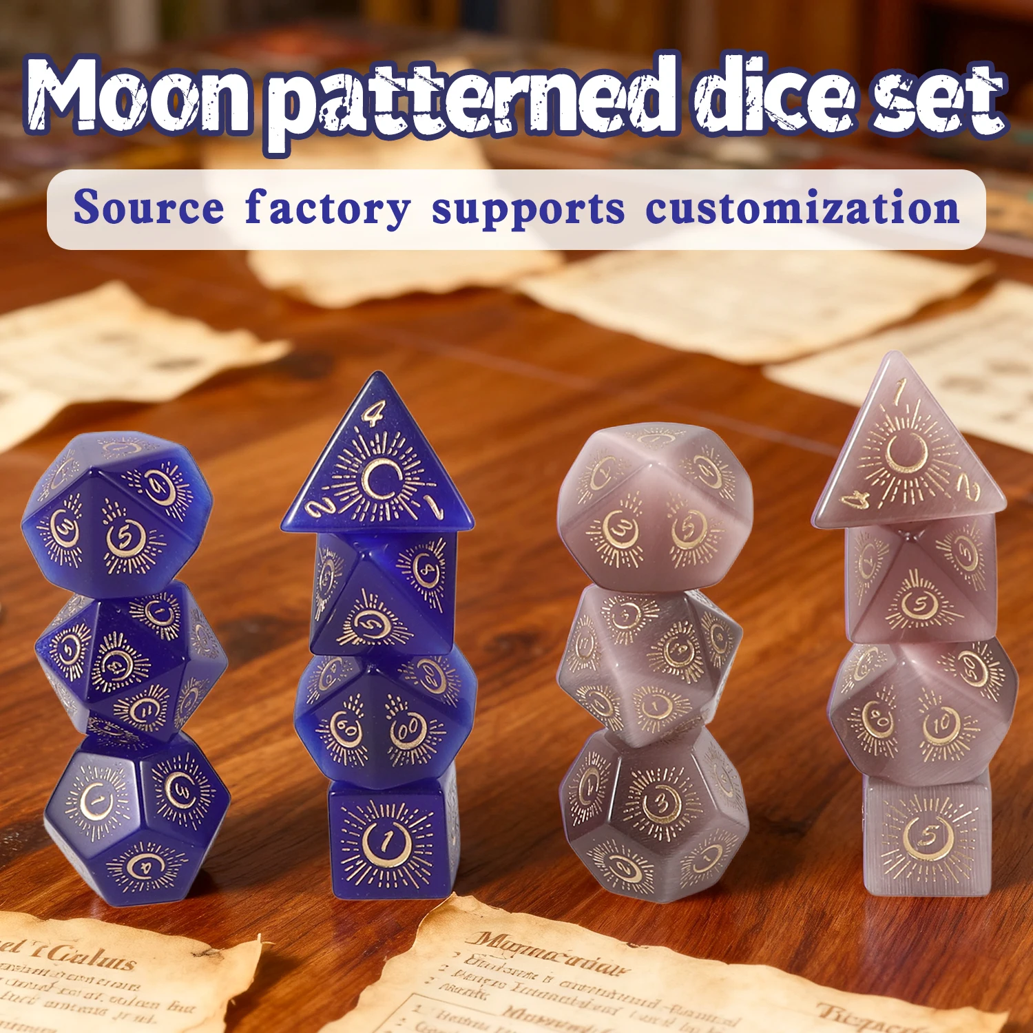 

New Amazon Hot Selling Moon Pattern Pattern Cat Eye Dice Set Chessboard Entertainment Game Polyhedral High Quality Gemstone Dice