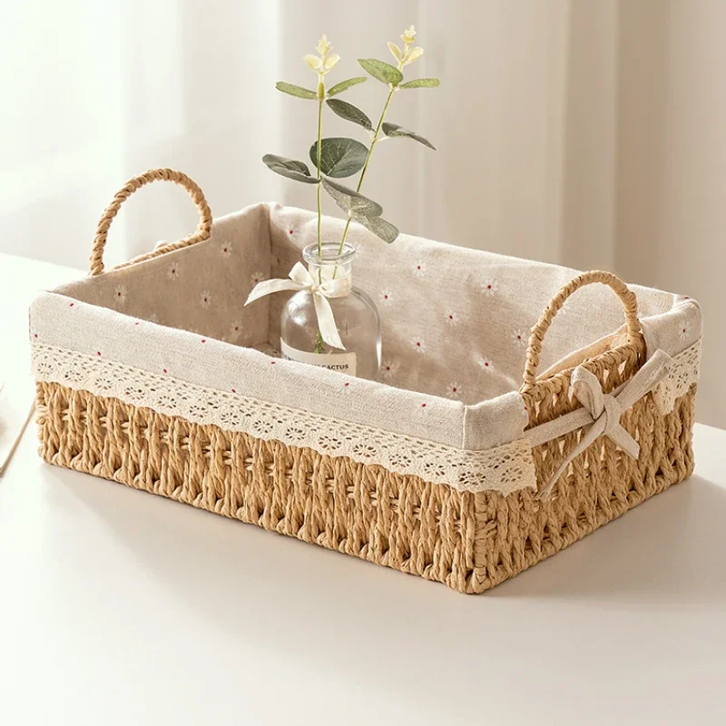 

Woven sundries storage basket imitation rattan wickerwork basket living room porch key remote control