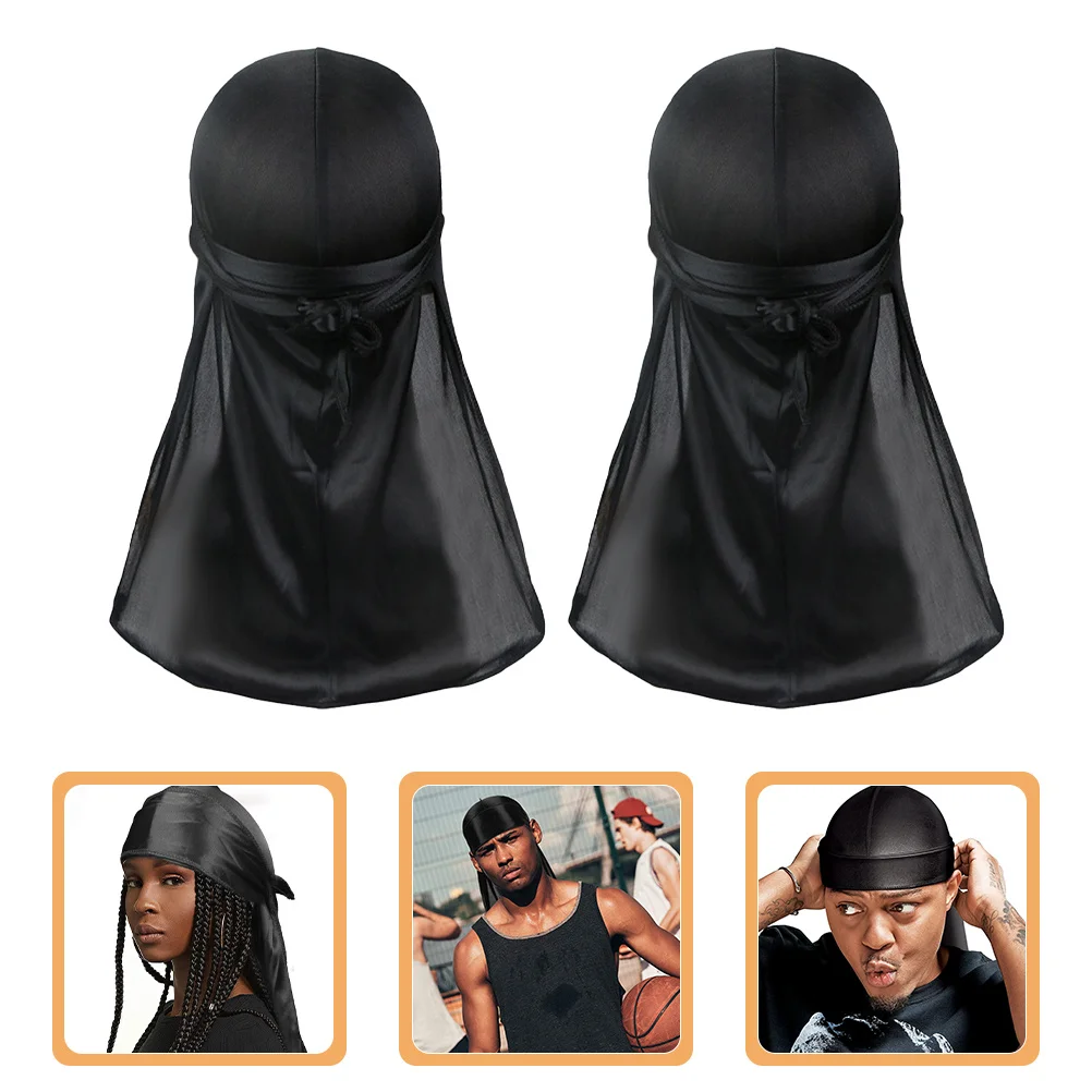 

2Pcs Soft Pirate Bandana Headwraps Long Tail Elastic Durag Breathable Comfortable Hat for Cosplay Parties Fashionable Headscarf