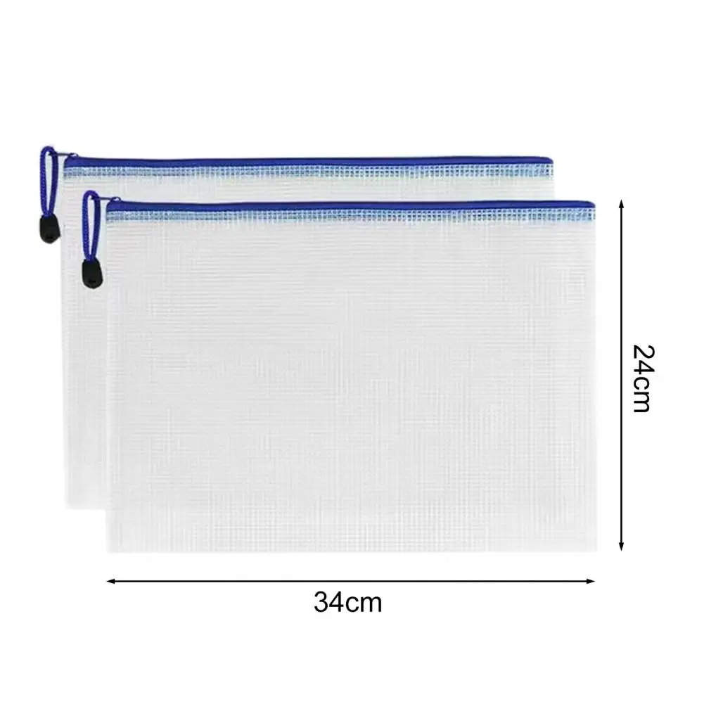 2Pcs Transparent Waterproof File Bags A4/A5 File Holder Mesh Pockets Plastic Storage Bags With Handle Rope Mesh Zipper Pouch